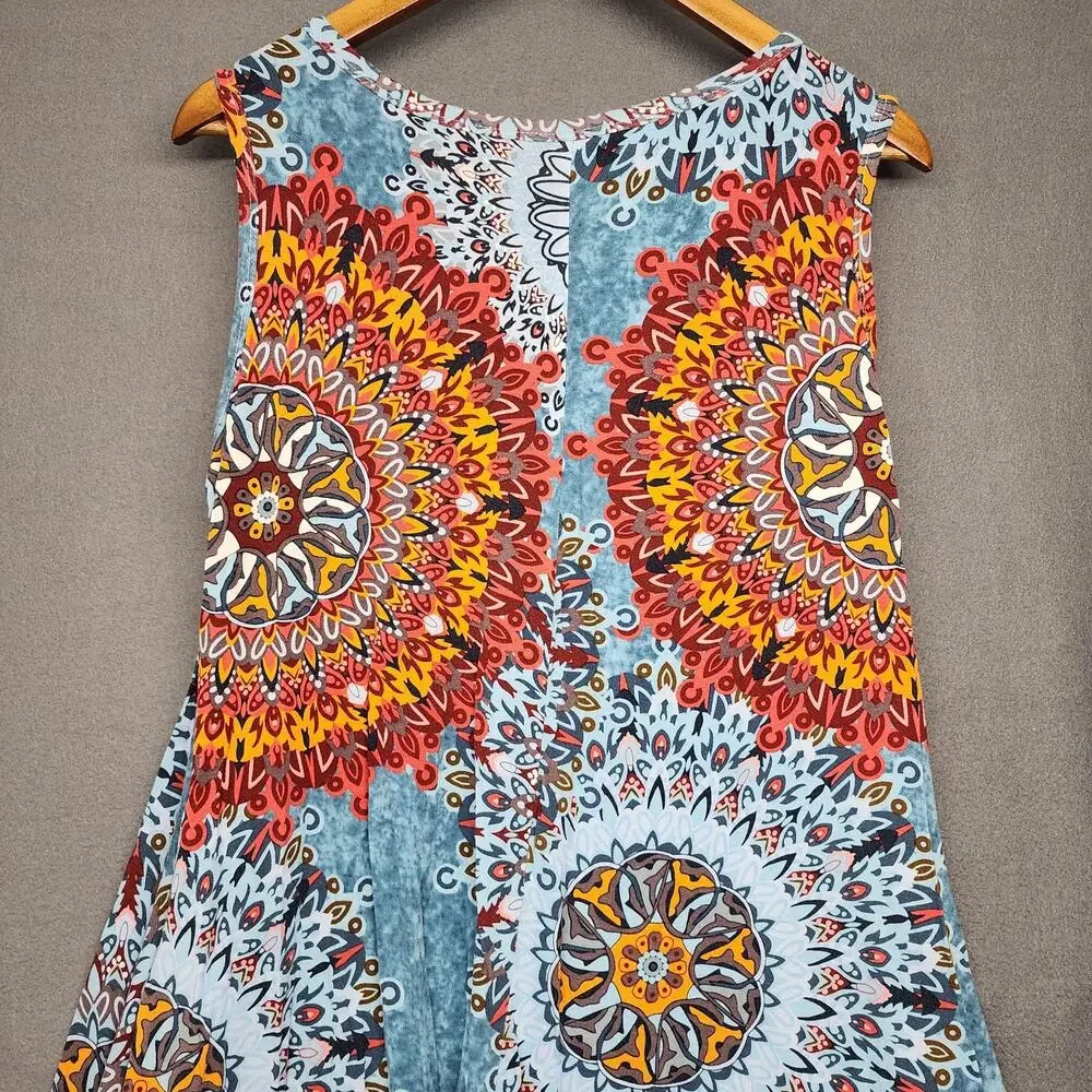 WEACZZY Dress Womens 2XL Blue Red Mandala Sleeveless Casual Boho Rayon Spandex